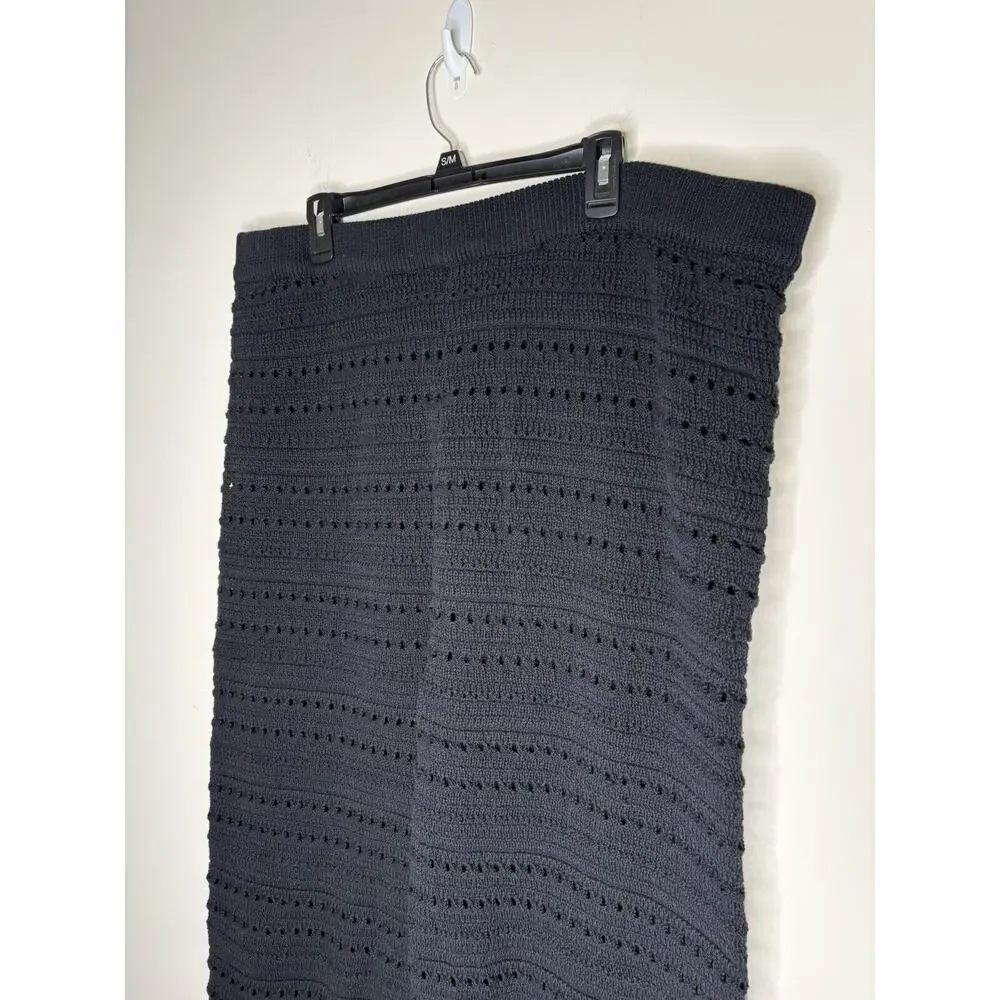 Boohoo Womens Size 24 Pants Black Knit Pull On Wide Leg Crochet Boho Hippie - Picture 2 of 10